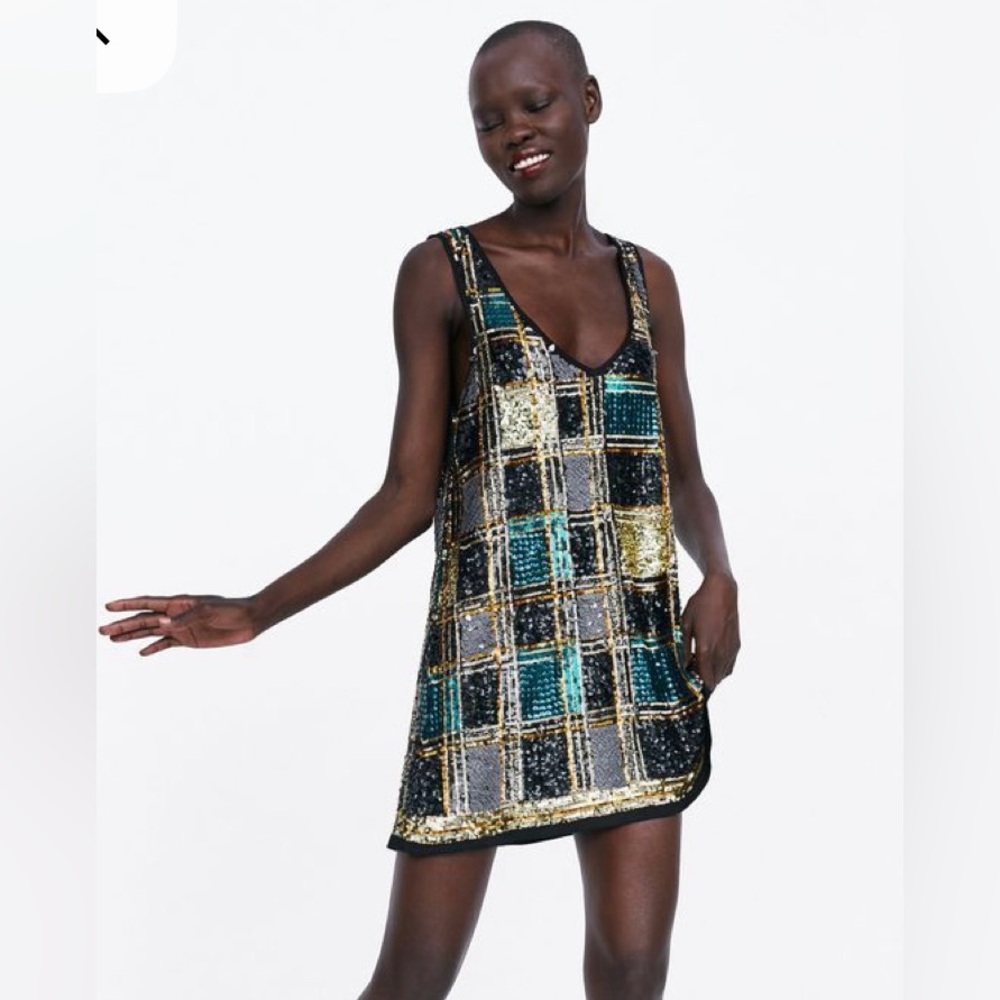 Zara Black, Green, and Gold Sequin Dress